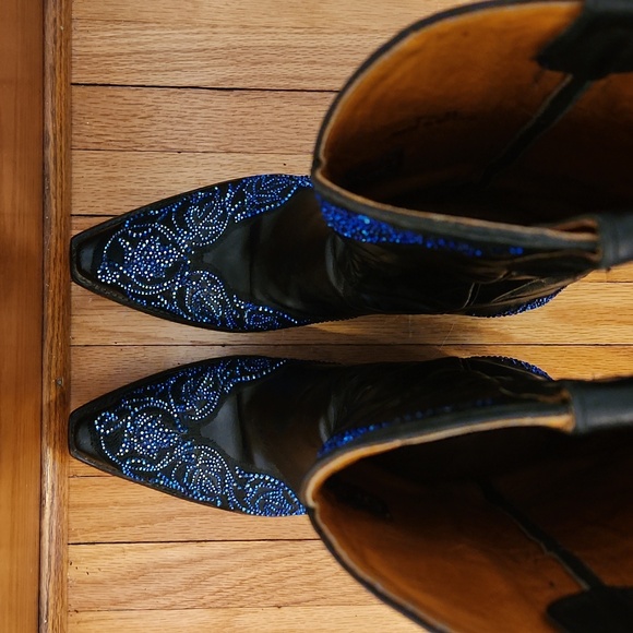 Old Gringo Viridiana Black Boots with Blue Shimmer Rhinestones Size 7.5 - Picture 8 of 11